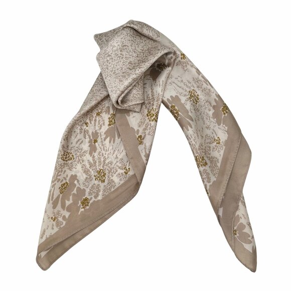 ❤️Elegant Bandana Square Scarf Silky Soft Floral Beige Gold Wrap Hijab Hair New - Picture 5 of 7